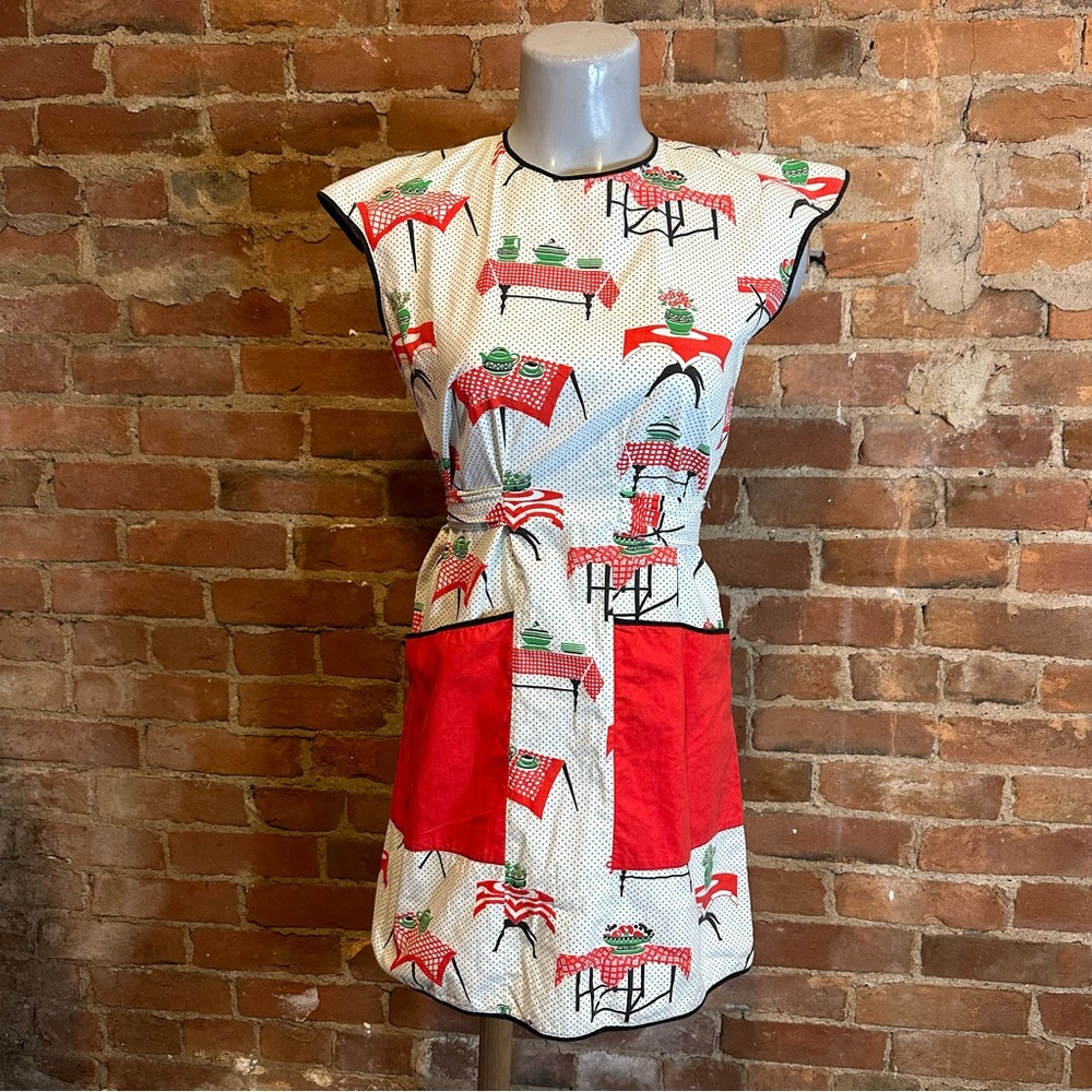 Vintage mcm apron novelty print fabric sz small